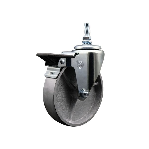 Service Caster 5 Inch Semi Steel 38 Inch Threaded Stem Caster with Brake SCC-TS20S515-SSR-PLB-381615